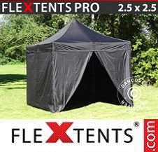 Tente Pliante Flextents Pro 2,5x2,5m Noir, avec 4 cotés