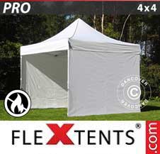 Tente Pliante Flextents Pro 4x4m Blanc, Ignifugé, avec 4 cotés