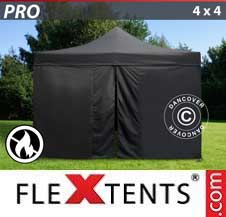Tente Pliante Flextents Pro 4x4m Noir, Ignifugé, avec 4 cotés