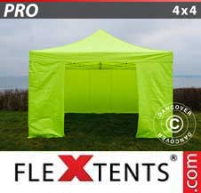 Tente Pliante Flextents Pro 4x4m Néon jaune/vert, avec 4 cotés
