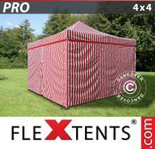 Tente Pliante Flextents Pro 4x4m rayé, avec 4 cotés