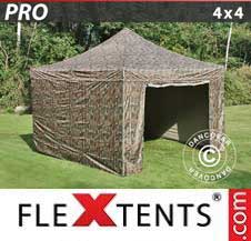 Tente Pliante Flextents Pro 4x4m Camouflage, avec 4 cotés