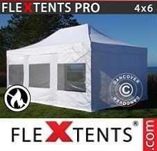 Tente Pliante Flextents Pro 4x6m Blanc, Ignifugé, avec 4 cotés