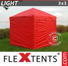 Tente pliante FleXtents Light 3x3m Rouge, avec 4 cotés