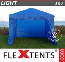 Tente pliante FleXtents Light 3x3m Bleu, avec 4 cotés