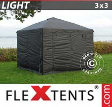Tente pliante FleXtents Light 3x3m Noir, avec 4 cotés