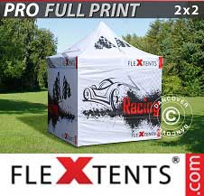 Tente pliante FleXtents PRO avec impression numérique 2x2m, incl. 4 