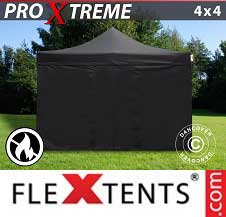 Tente Pliante FleXtents Pro Xtreme 4x4m Noir, Ignifugé, avec 4 cotés