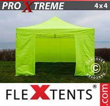 Tente Pliante FleXtents Pro Xtreme 4x4m Néon jaune/vert, avec 4 cotés