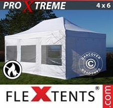 Tente Pliante FleXtents Pro Xtreme 4x6m Blanc, Ignifugé, avec 4 cotés