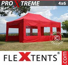 Tente Pliante FleXtents Pro Xtreme 4x6m Rouge, avec 8 cotés