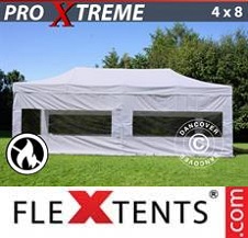 Tente Pliante FleXtents Pro Xtreme 4x8m Blanc, Ignifugé, avec 4 cotés