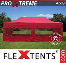 Tente Pliante FleXtents Pro Xtreme 4x8m Rouge, avec 6 cotés