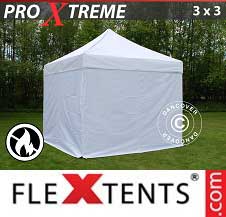 Tente Pliante FleXtents Pro Xtreme 3x3m Blanc, Ignifugé, avec 4 cotés