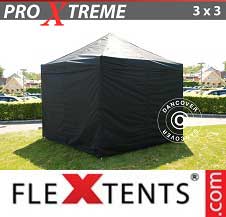 Tente Pliante FleXtents Pro Xtreme 3x3m Noir, avec 4 cotés