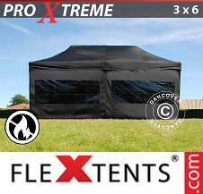 Tente Pliante FleXtents Pro Xtreme 3x6m Noir, Ignifugé, avec 6 cotés